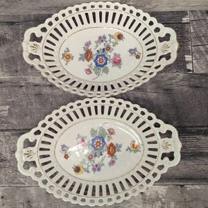 Vintage Floral Porcelain Lattice Bowls